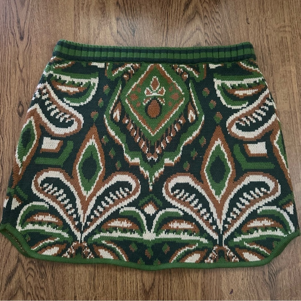 Farm Rio Green Brown knit size XL NWT pineapple ikat sweater mini skirt - Picture 7 of 9